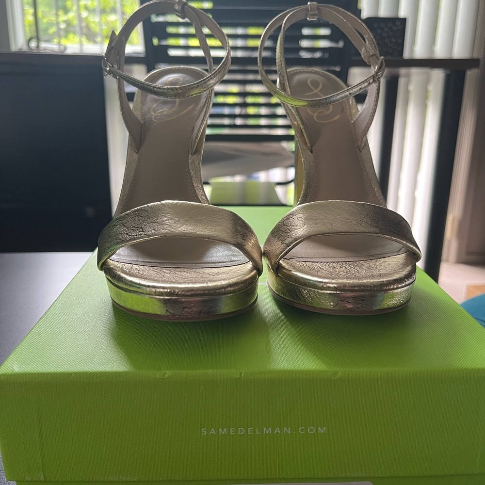 Sam Edelman Gold Heeled Sandals with Ankle Strap